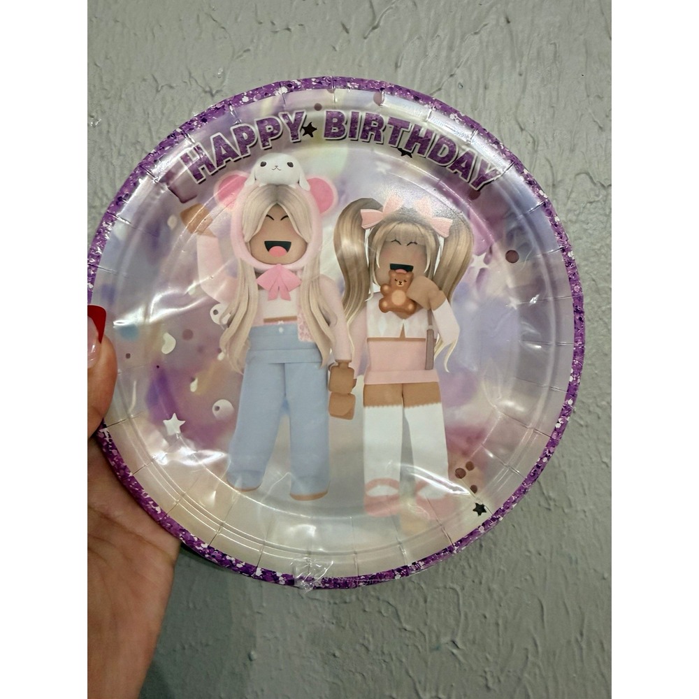 Kids Birthday Party Tableware Set Pink Purple Decorative Plastic Paper